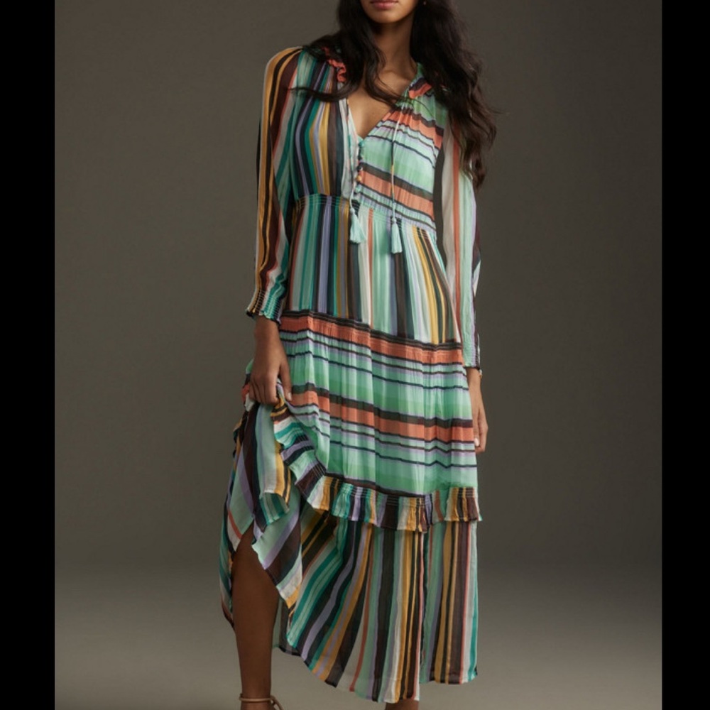 Anthropologie Stripped The Marais Printed Chiffon Maxi Dress
